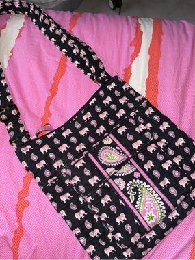 Vera Bradley Black Pink Paisley Elephant Quilted Tote